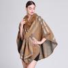 Women Plaid Faux Fur Trim Poncho Tartan Cozy Cashmere Cape Oversized Shawl Winter Fringed Cardigan Cloak with Pom-pom Knit Sleeveless Coat for Female
