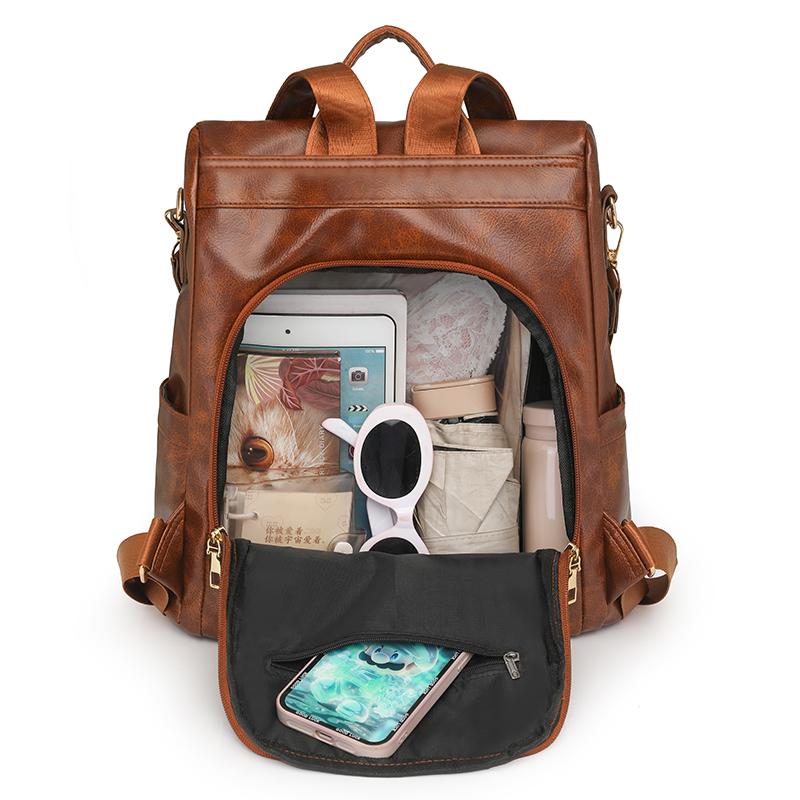 Soft Leather Backpack Women's Large Capacity Backpack Student Schoolbag