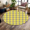 Yellow and Gray Houndstooth Pattern Print Round Rug, Living Room, Bedroom, Playroom Carpet, Non Slip Floor Mat, Gift