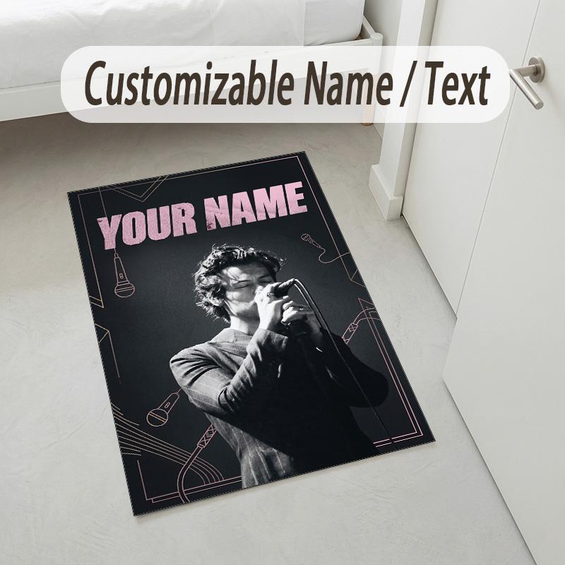 Personalized Crystal Velvet Carpet,Harry Styles Custom Printed Name, Plush Area Rug For Home Indoor Decor