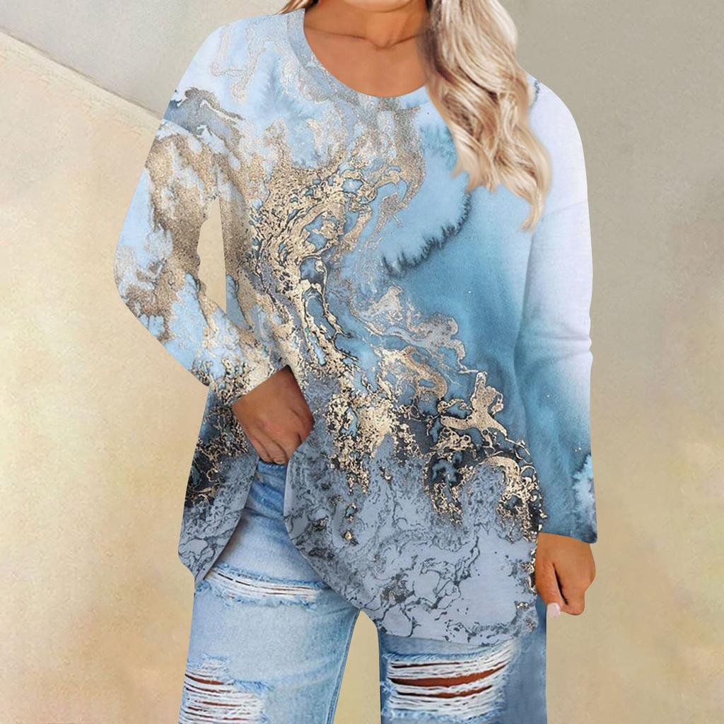 Женская свободная и удобная футболка с длинным рукавом и длинным рукавом с большим топом и принтом, повседневная