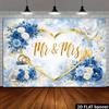 2D Сине-золотой Mr & Mrs Фотофон Свадебное Сердце Баннер для Фотобудки