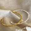 Factory  925 Sterling Silver Gold Color Beaded Bracelet &Bangle Women Fine Jewelry