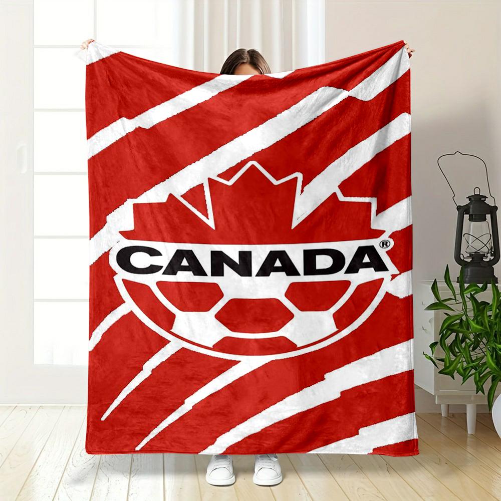 Canada Soccer Logo on Red and White Design Flannel blanket for bedroom, living room, sofa, and nap sofas