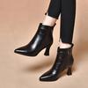 Fashion Woman Short Shoes Pointed Toe Fur Black Leather Ankle Boots for Women Fashion 2025 Pu Boot Autumn Large Size Warm Goth Booties