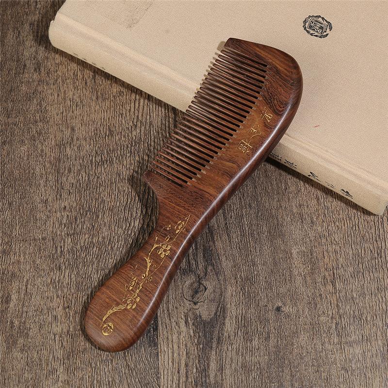 Natural Handmade Black Gold Sandalwood Comb for Men and Women Household Anti-static Massage Hair Loss Wide Tooth Curly Hair Long Hair Comb Gifts