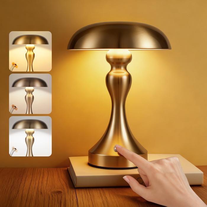Lampe de table - NETTLIFE - Sans fil tactile - Jaune - LED dimmable 3000K - Batterie rechargeable USB
