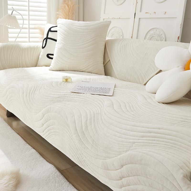 Modern Minimalist and Thickened Plush Sofa Cushion, Winter Anti Slip and Dirt Resistant Leather Sofa, Solid Color Cover Cloth