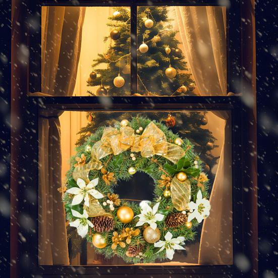 Christmas Wreath Window Stickers Electrostatic Window Decals Wreath Pattern Glass Sticker for Home Shop Xmas Decoration