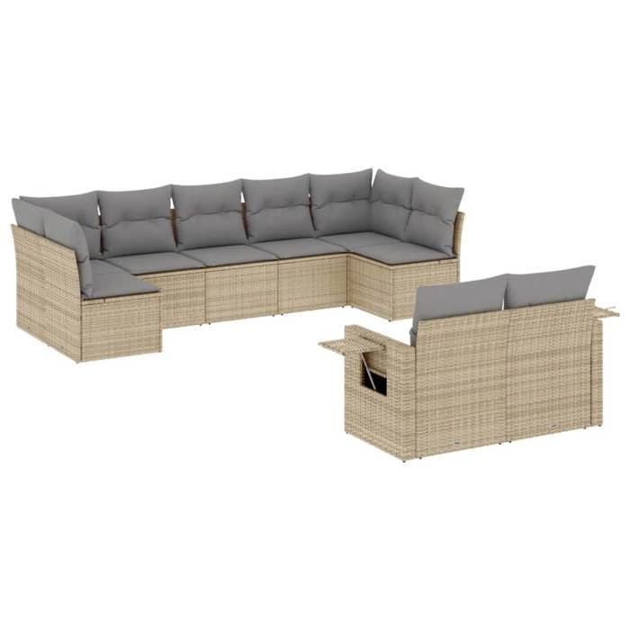 VidaXL Salon de Jardin avec Coussins 9 pcs, Canapés de Terrasse, Ensemble de Meubles de Patio, Mobilier d'Extérieur, Beige 3220618