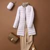 Autumn Winter Ultralight Women Long Duck Down Coats Korean Style O-Neck Feather Lining Collarless Puffer Outwear