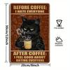 Vintage Coffee Cat Sign - Humorous 8x12 Inch Retro Kitchen Decor for Feline Fans