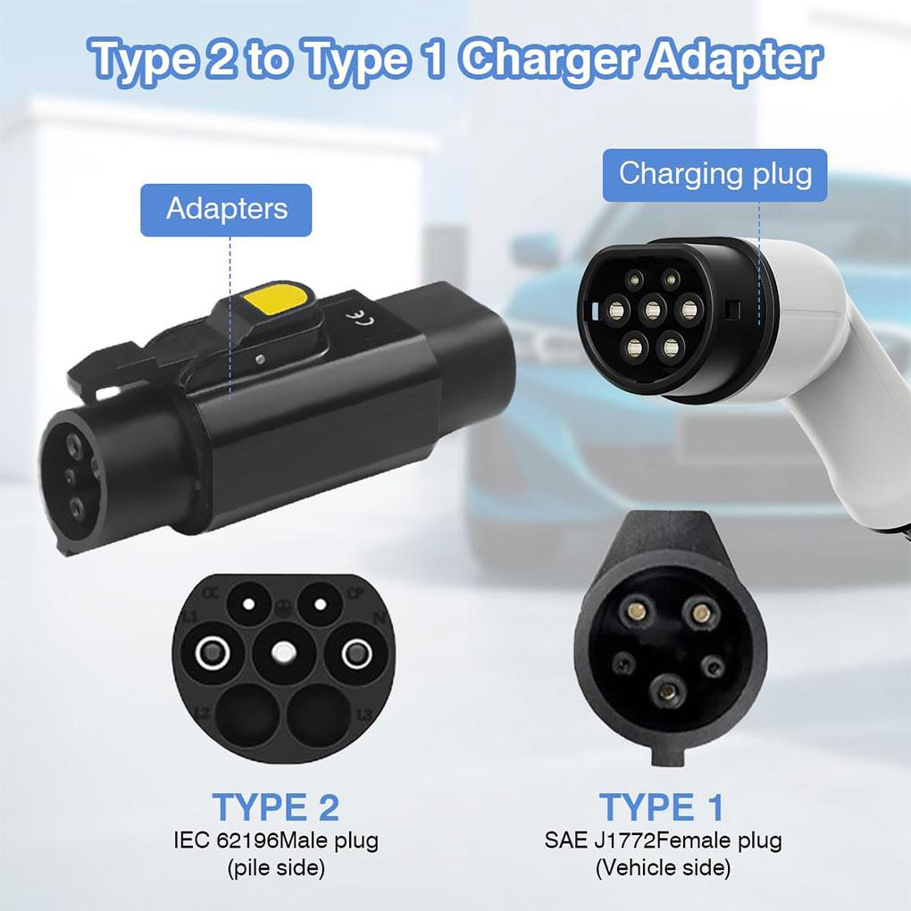Адаптер зарядного устройства для электромобиля, тип разъема 2 IEC 62196 toType 1 SAE J1772 7 кВт 32 А Conventor