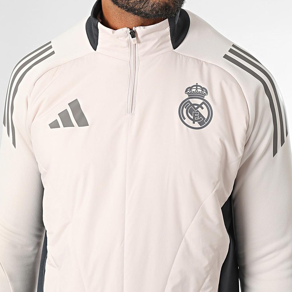 Adidas Футболка Real Madrid Tiro 24 Winterized с принтом логотипа, воротником-молнией, облегающая, с длинным рукавом, мужская, светло-фиолетовая IT5141