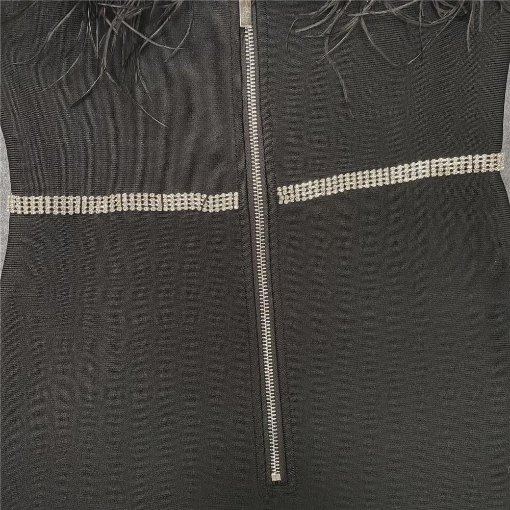 «Сексуальное платье-бандаж миди с разрезом и перьями в стиле знаменитостей из Европы и Америки с бриллиантами»