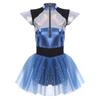 Womens Space Cadet Jumpsuit Flared Sleeve Front Zip Closure Sequined Tulle Skirt Attached Boyshorts Astronaut Cosplay Bodysuit