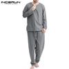 Mens Cotton Pajamas Suits Male Shirt Long Pants 2Pcs/Set Lounge Sleepwear Loose Man Comfortable Pajamas Hombre