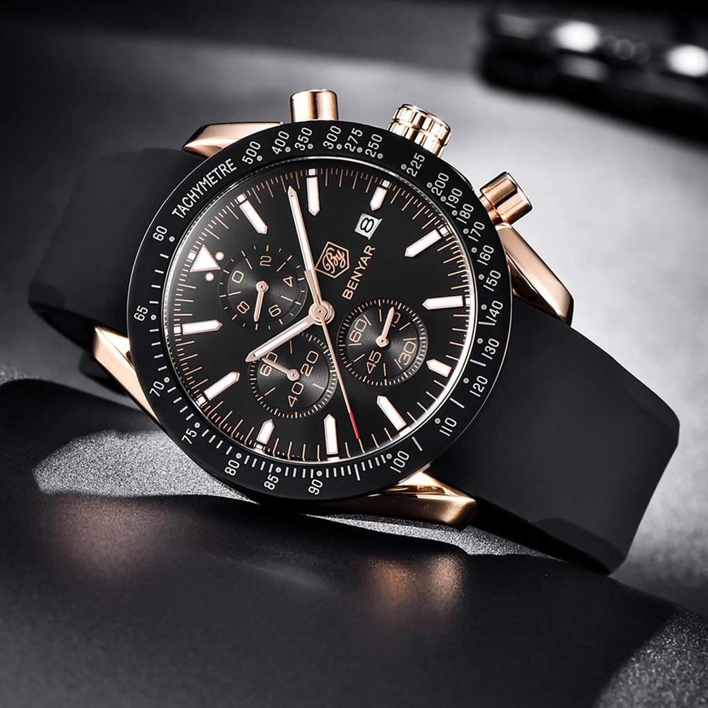 Часы BENYAR AKNIGHT, стильные часы, светящийся хронограф, фиксированный безель, аналоговый календарь, наручные часы, водонепроницаемые, японские кварцевые часы, стальной браслет
