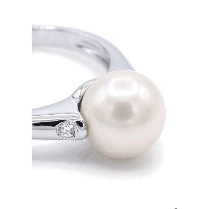 Bague - Pearls & Colors - 8-9 mm Ronde - Perle Blanche - Or Blanc 375/1000 - Qualité AAA+ - Diamant - Femme