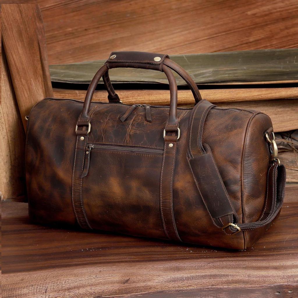 Кожаные спортивные сумки для мужчин, ручная кладь, мужская сумка для одежды для путешествий, бизнеса, кожаная дорожная сумка Weekender, коричневая