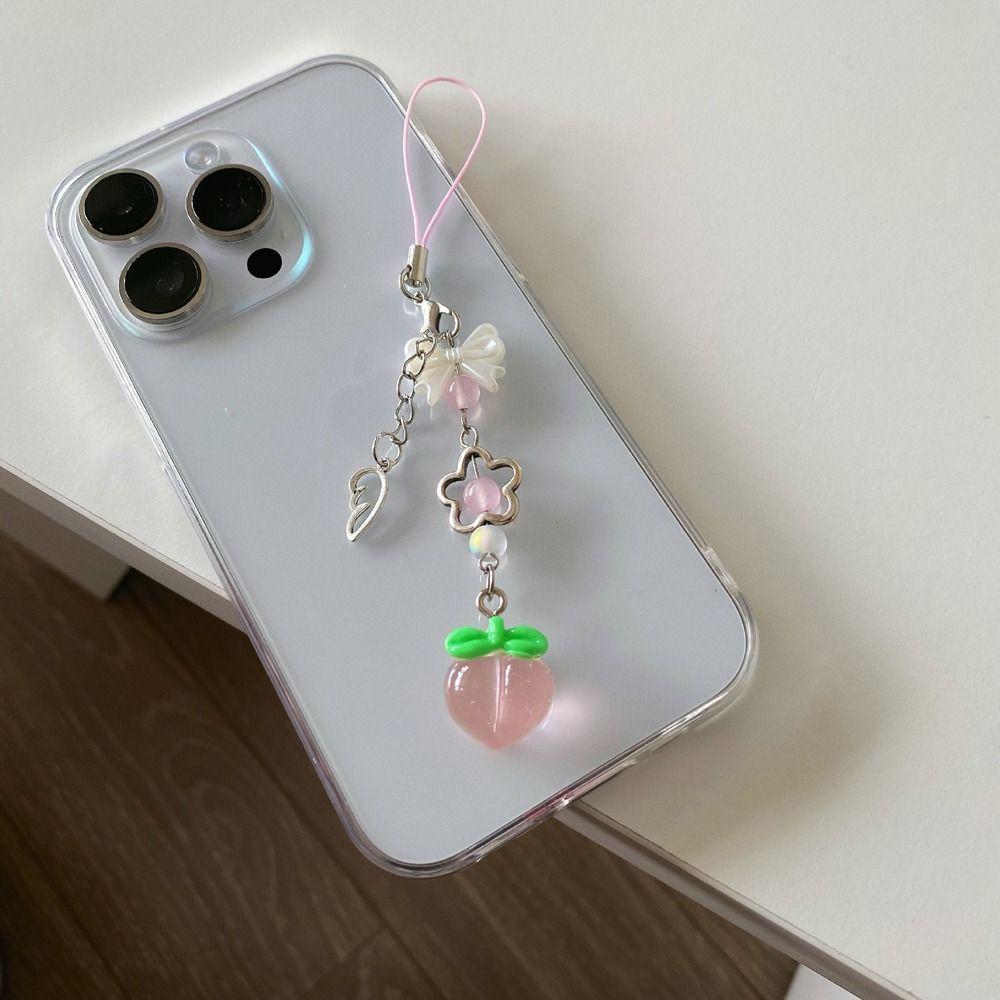 Sweet Y2K Fruits Phone Chain Transparent Phone Strap Charm Strawberry Phone Lanyard Phone Case