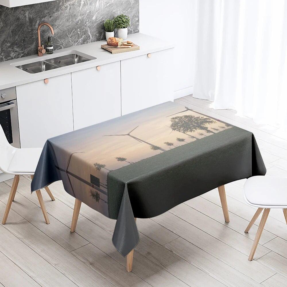 Закат, ветряная мельница, пейзаж, скатерть, вечерние, ресторан, банкетный декор, пятностойкое, водонепроницаемое украшение для домашнего стола