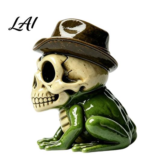 Frog Sculpture for Collection Halloween Skull Figurine Small Resin Sculpture Collectable Art Piece Spooky Ornament Home Office Table Shelf