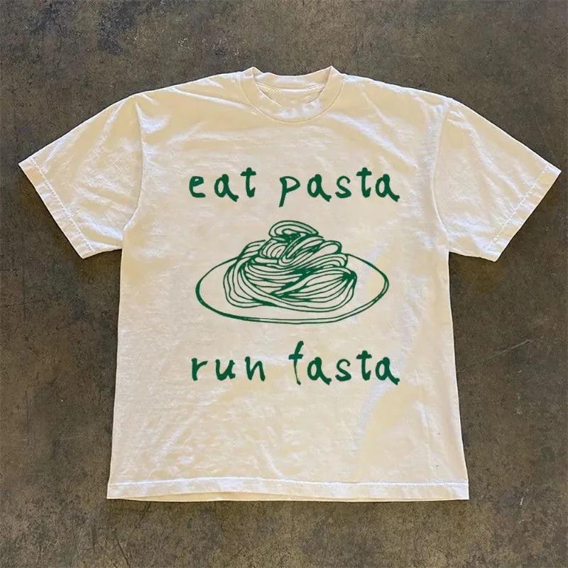 ZX TEE Eat Pasta Run Fasta T-Shirt Pasta Lover Shirt Food Lover Tee Gift For Friends Birthday Gift Funny Slogan Unisex Fashion Tops