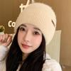 Autumn Winter Leather Knitted Hat Big Head Thickened Warm Knitted Hat Korean Edition Ins Style Solid Color Student Hat