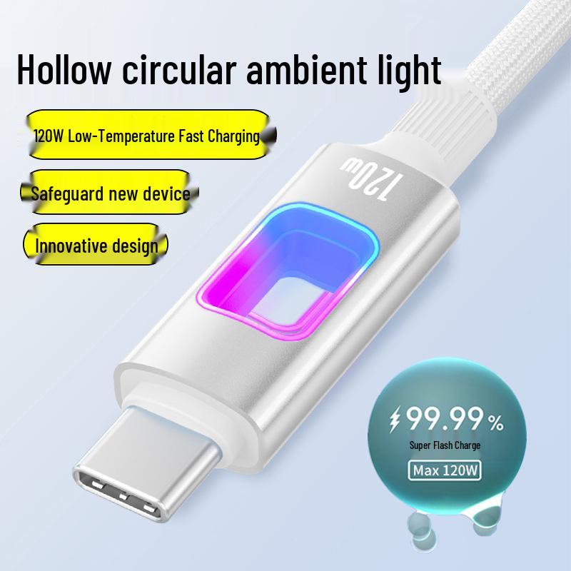 Сверхбыстрый зарядный кабель Type-C 120 Вт 6 А для Samsung, Apple, Huawei - Светящийся дизайн