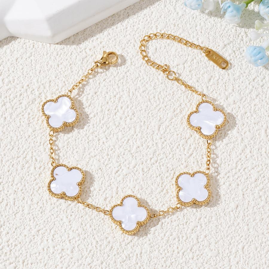 Двусторонний браслет на удачу из титановой стали 15 мм, высококачественный браслет с четырьмя листами клевера, модные украшения для рук