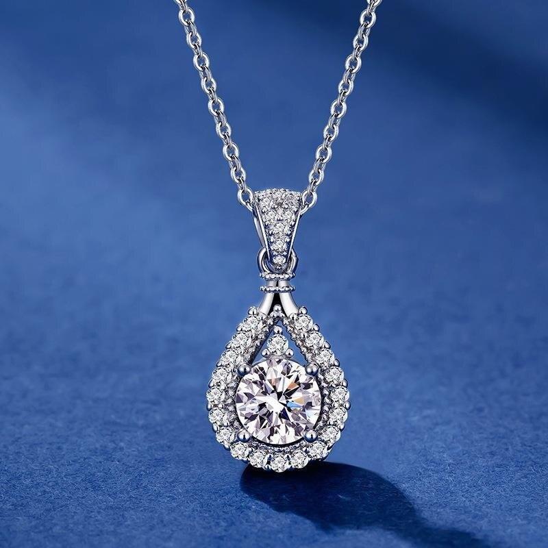 Bague Ringen Ожерелье из стерлингового серебра 925 пробы с настоящим муассанитом для женщин Vvs, кулон с бриллиантом круглой огранки для женщин, ювелирные изделия, подарки