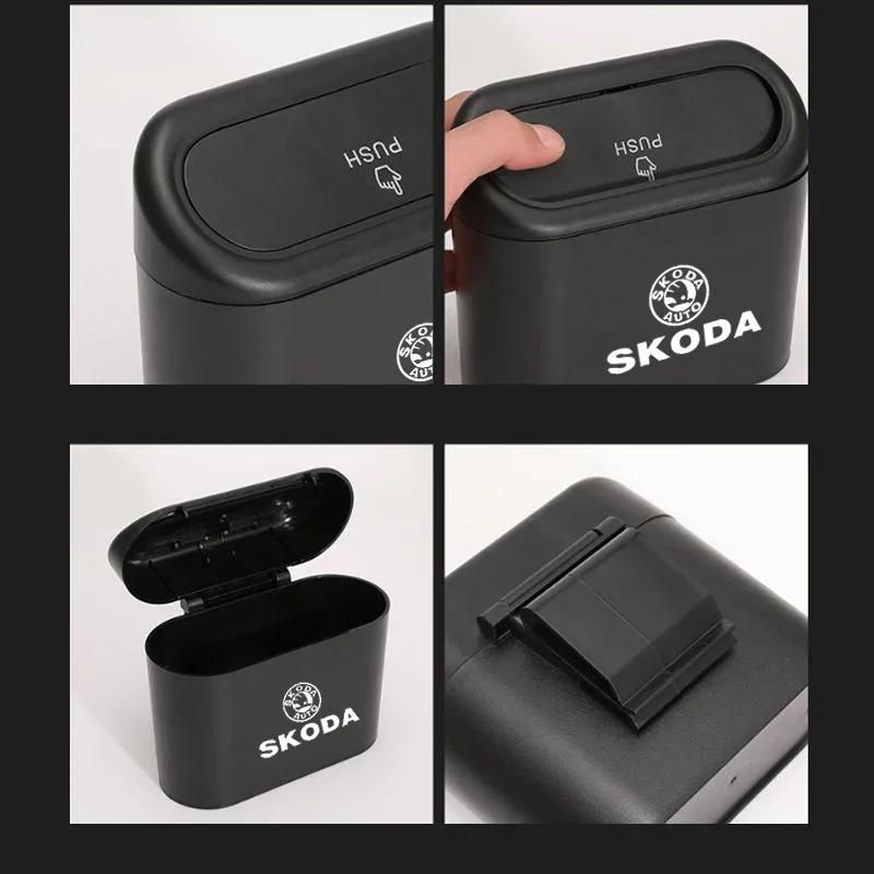 CGW1 Car Trash Bin Rubbish Organizer for Skoda Fabia Kodiaq Citigo Octavia Superb Karoq VRS Yeti Rapid Scala Storage Box Garbage Can
