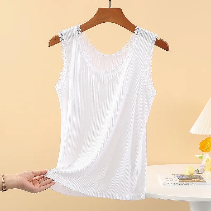 Женская майка Mo Dai Ice Thread с кружевом, свободная, большого размера, облегающая, модная, без рукавов, рубашка
