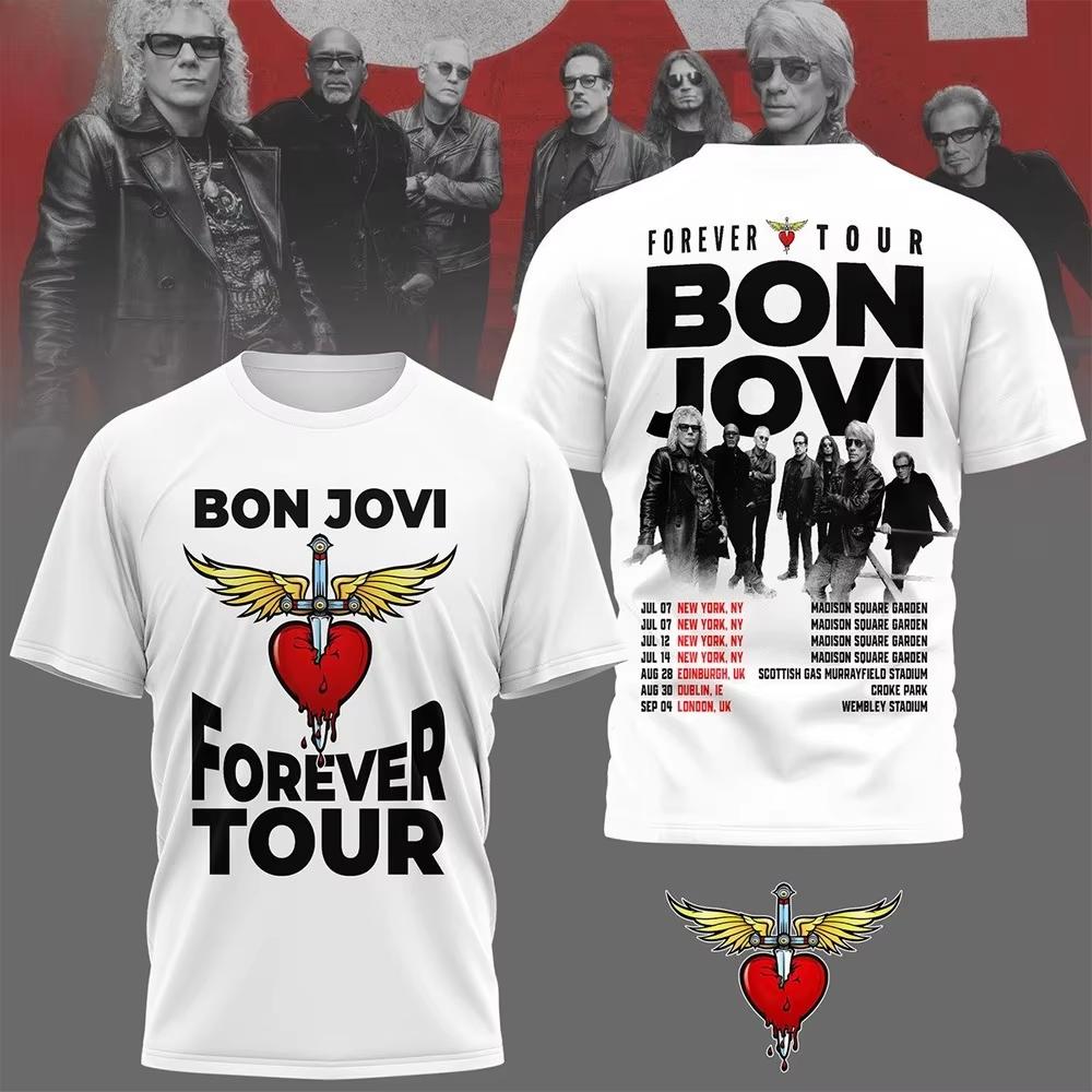 Bon Jovi Forever Tour 2026 100Cotton Unisex Shirt 2026 Summer ONeck Unisexs Y2k Rock Band Graphic Short Sleeve Tshirt Fan Gift
