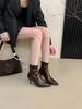 2025 осень и зима новые остроносые простые тонкий каблук высокий каблук тонкие французские женские короткие сапоги тонкие сапоги