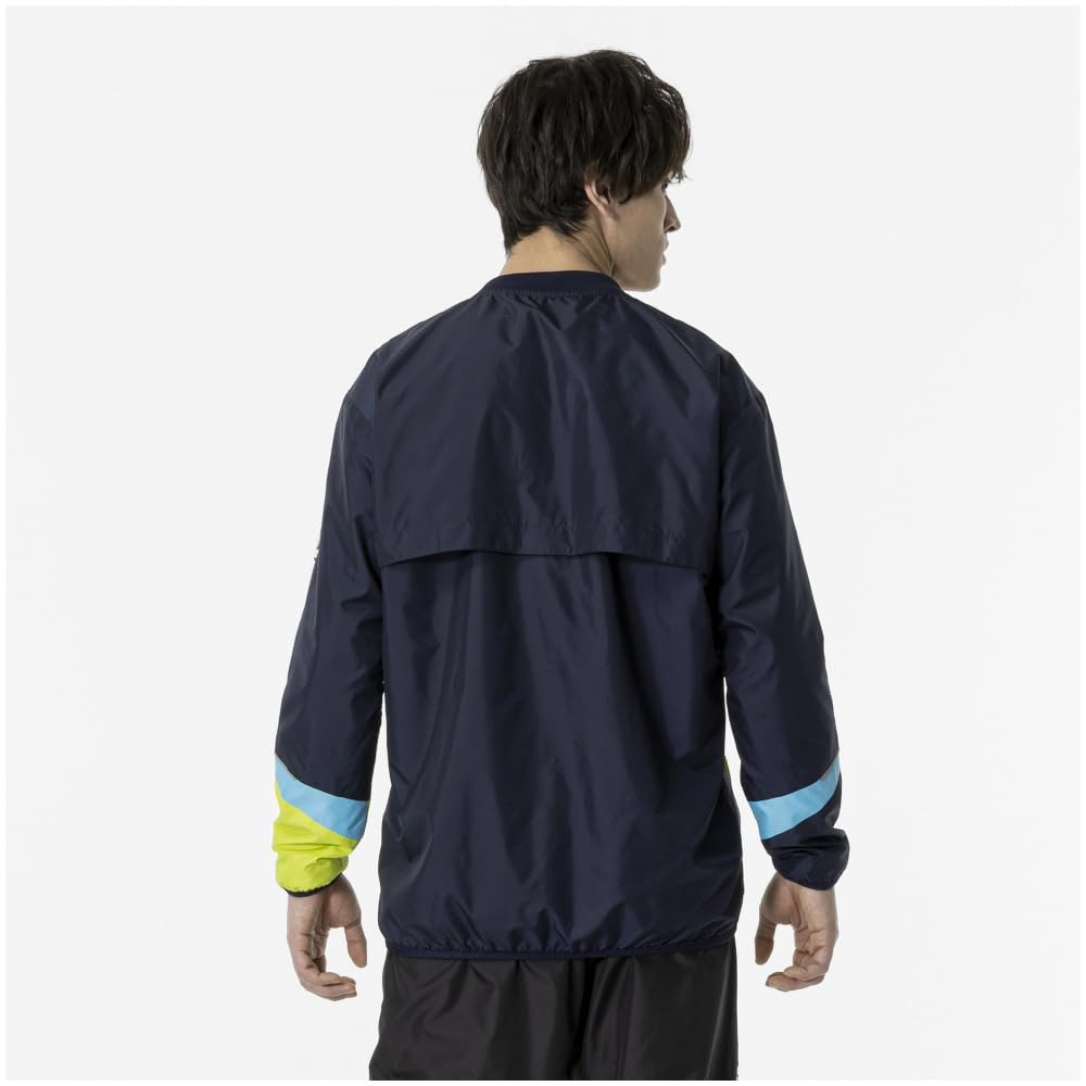 Теннисная ветровка, водоотталкивающая, стандартный силуэт, сетчатая подкладка 62MEA504 Темно-синий x Лаймово-зеленый S [Mizuno]