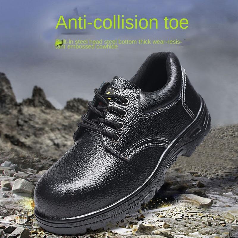 Защитная рабочая обувь для мужчин, износостойкая, легкая, нескользящая, из тисненой коровьей кожи, с защитой от ударов и проколов