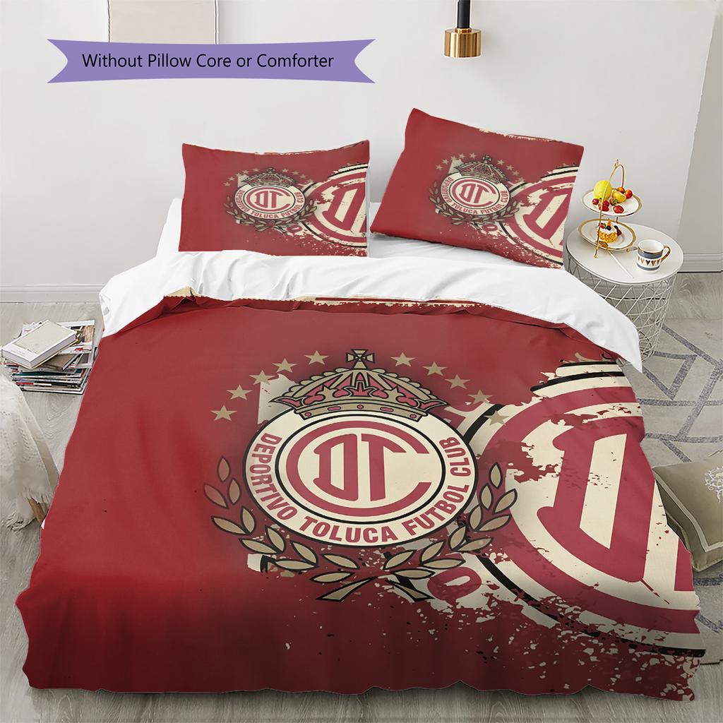 Club Deportivo Toluca Football Club Pattern Bedding Quilt Set Home Decoration Gift (1 * duvet cover + 2 * pillowcase without core)