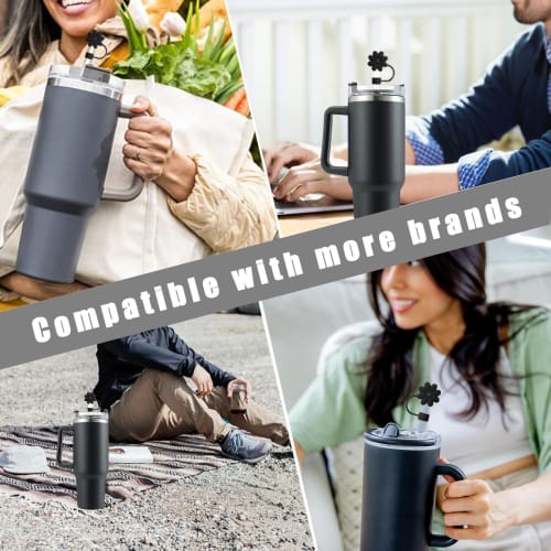 SpexArt Flower Straw Cover Toppers for Stanley Cup 30 & 40 oz Tumblers, 4-Piece Reusable Silicone Straw Caps, Straw Tip Protectors for Stanley Cup 10m