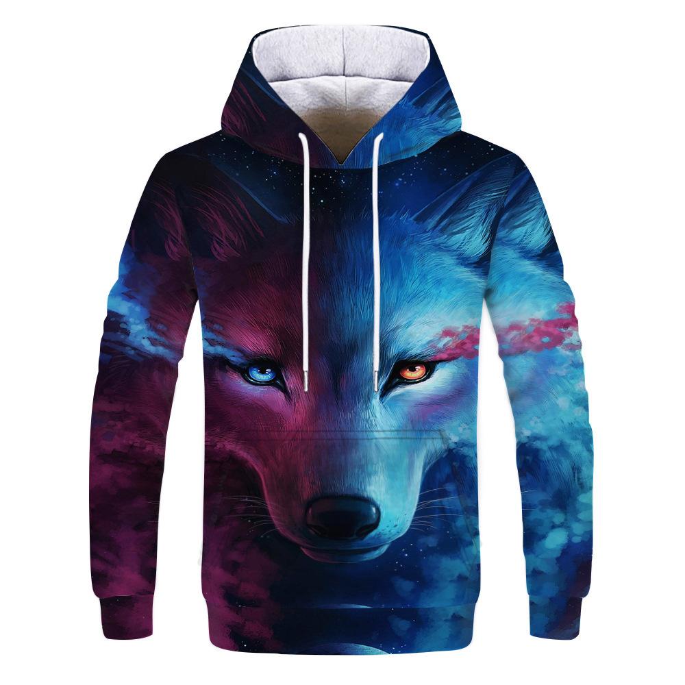 Spring Autumn Hooded Sweatshirt 3D Digital Printing Unisex Hoodies Men Women Wolf Fashion Loose Pullover