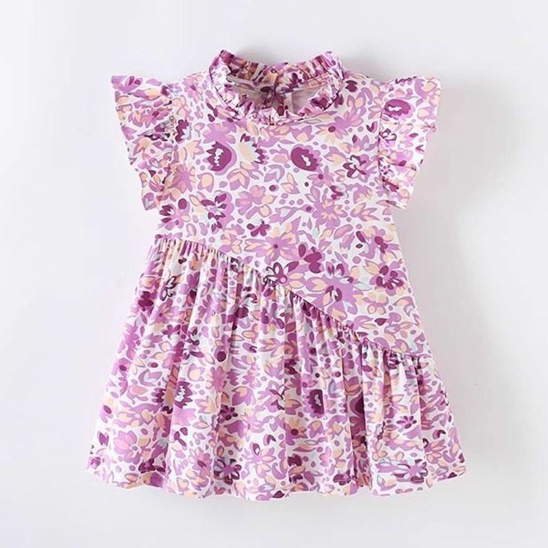 Girls' Stand-Up Collar Floral Dress Baby Sleeveless Vest Dress Kidsren's Pure Cotton Summer Dress Small and Medium-Sized Kidsren's Princess Dress