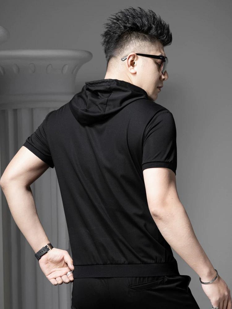 European High-End Small-Label Short-Sleeved T-Shirt for Men 2025 New Summer Trendy Brand Casual Hooded Half-Sleeved Sweatshirt
