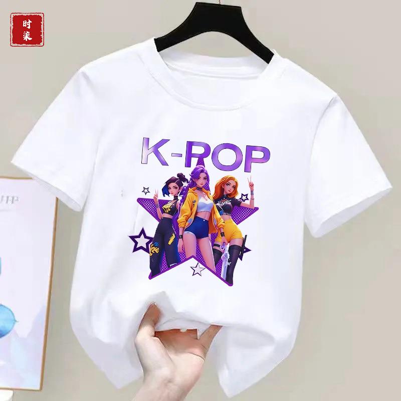 Childrens Kpop Demon Hunter Tshirt girls shortsleeved Tshirt childrens Saja Tshirt childrens casual clothing