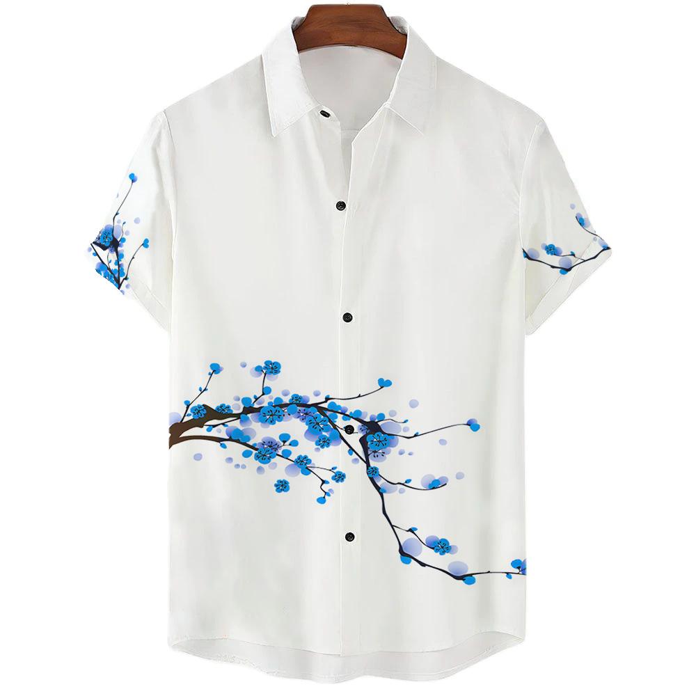 Summer Men's Floral Chinese Style Shirt Short Sleeve Hawaiian Shirts For Men Plus Size Quick Dry Tops Tee Shirt