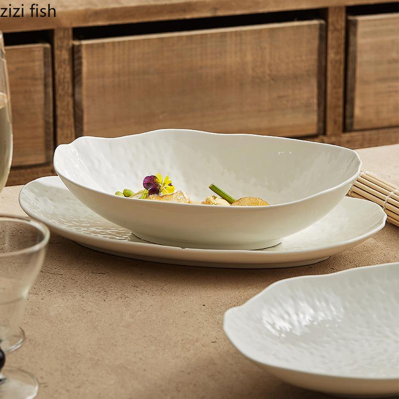 Эллиптическая тарелка для рыбы Керамические обеденные тарелки Тарелка для суши Десертная миска Блюдо для димсамов Тарелки для стейков в западном стиле Поднос для фруктов