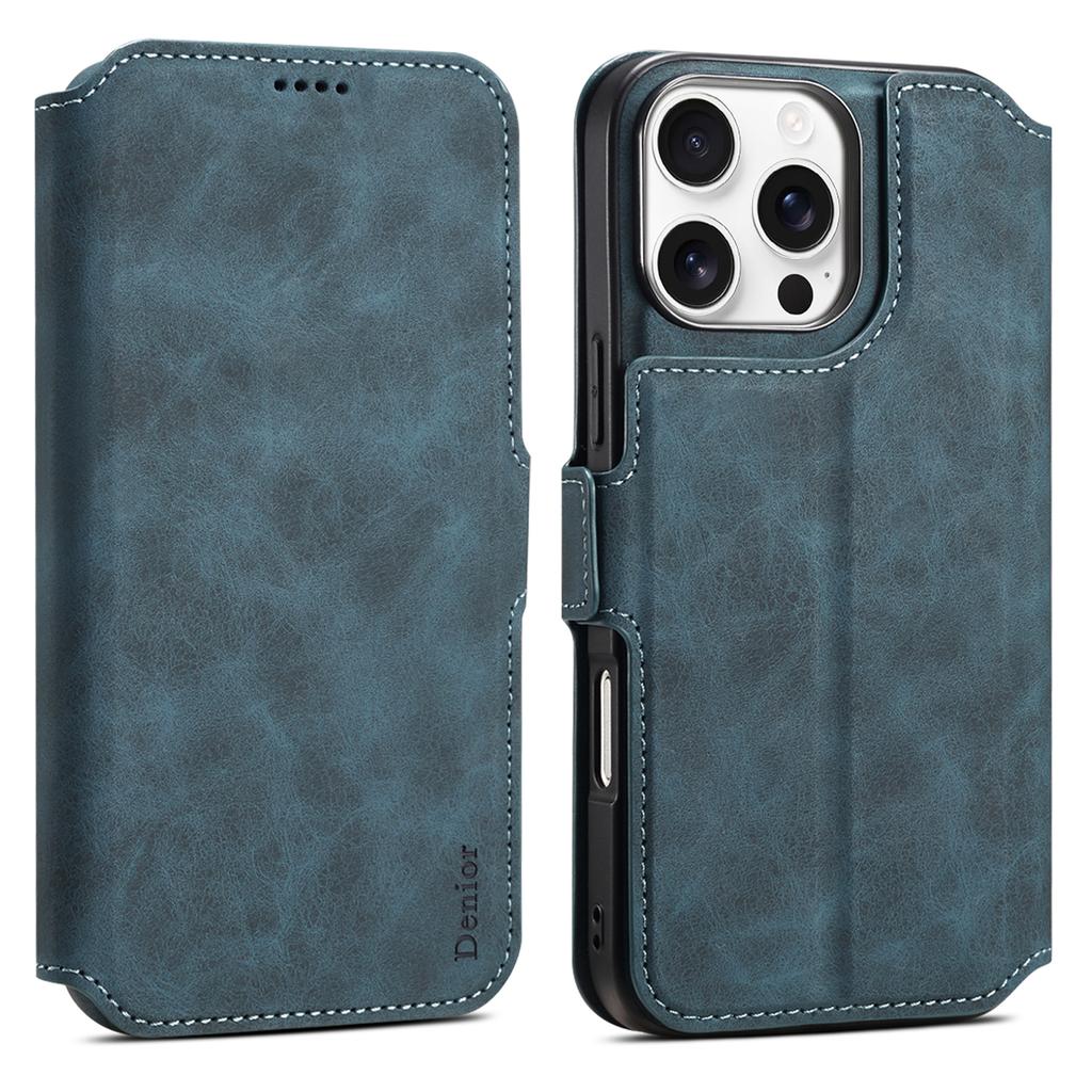 DENIOR B06 For iPhone 16 Pro Case Magnetic Detachable Wallet Stand Leather+TPU Phone Cover