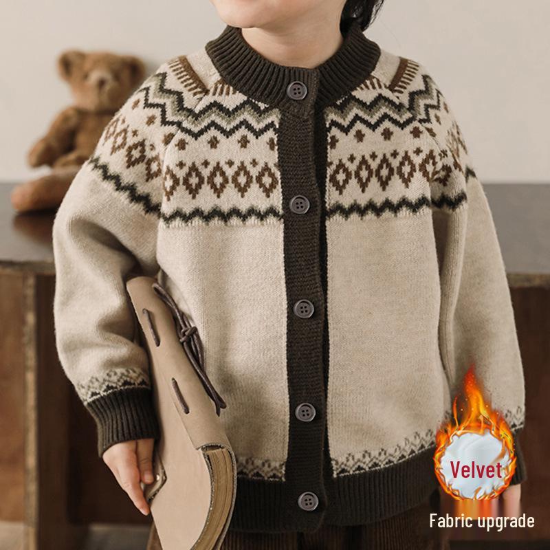 Детский вязаный велюровый кардиган - Модный корейский стиль для мальчиков и девочек, осенне-зимняя мода
