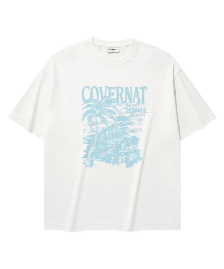 COVERNAT Cool Cotton Sunset Tropical Graphic T-Shirt White