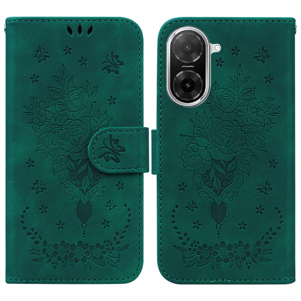 For Xiaomi Redmi A5 4G (171.7mm)/Poco C71 4G Case Butterfly Flower Imprint PU Leather Wallet Phone Cover with Strap